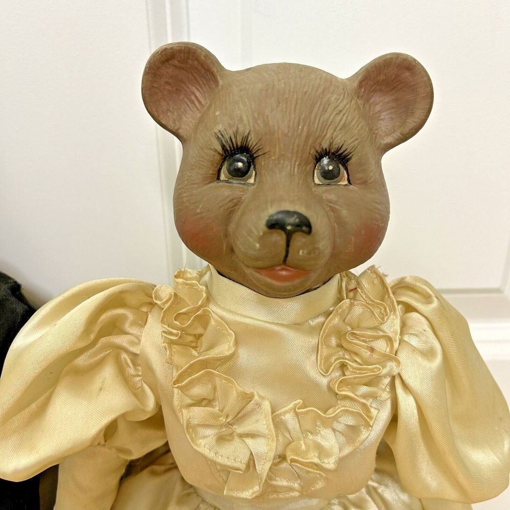 Vintage Set Ceramic Bear Dolls Figures Bride and Groom 16" Tall Soft Body - Picture 4 of 14